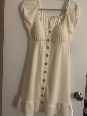 Ivory Button-Front Short Sleeve Dress